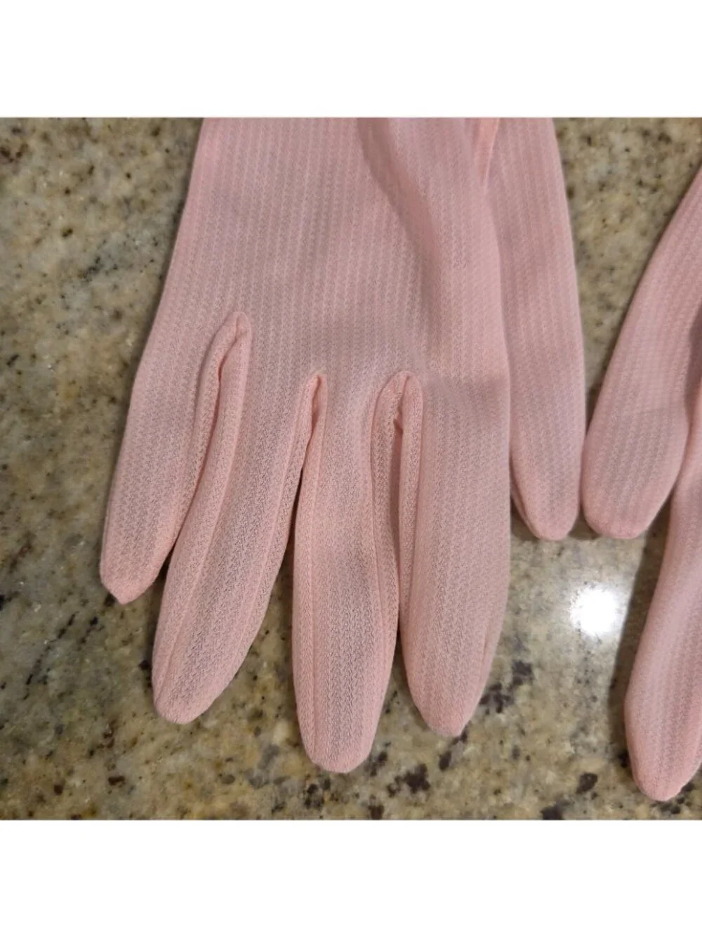 Vintage Womens Size L/XL Pink Nylon Formal Gloves Ruffle Wrist